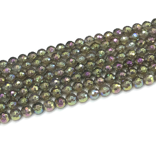 CAG775 Grey Agate Beads AB-color Electroplated Faceted Round 6mm 15" Strand