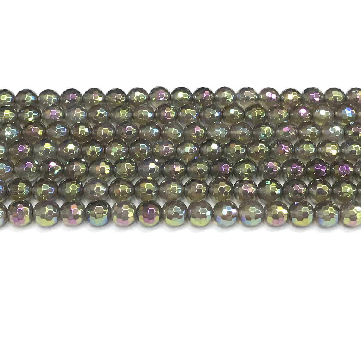 CAG775 Grey Agate Beads AB-color Electroplated Faceted Round 6mm 15" Strand