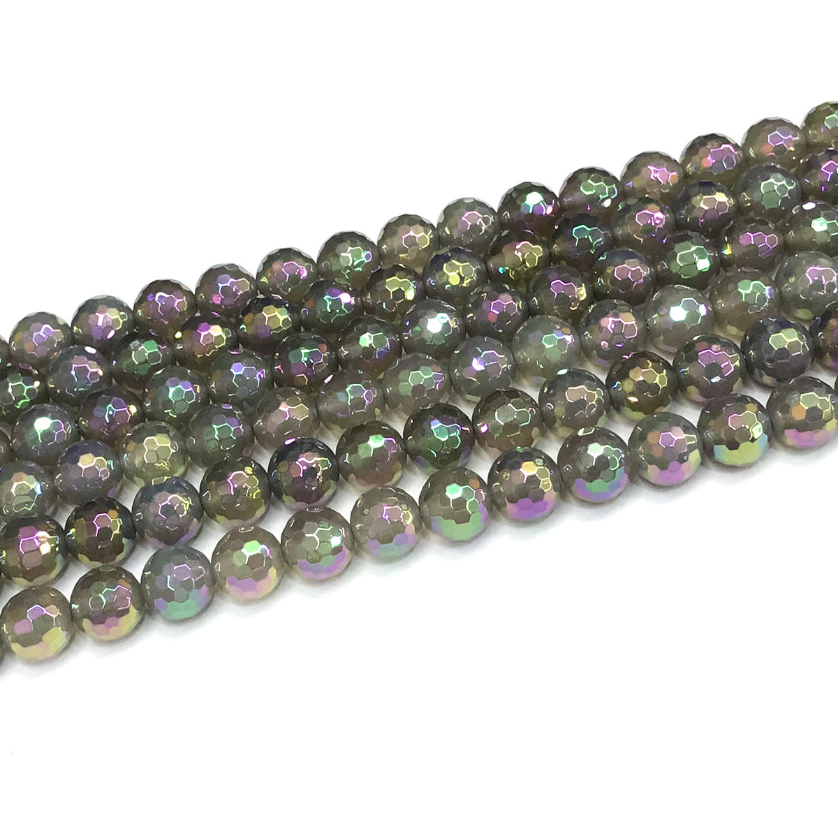 CAG776 Grey Agate Beads AB-color Electroplated Faceted Round 8mm 15" Strand