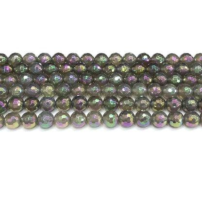 CAG776 Grey Agate Beads AB-color Electroplated Faceted Round 8mm 15" Strand