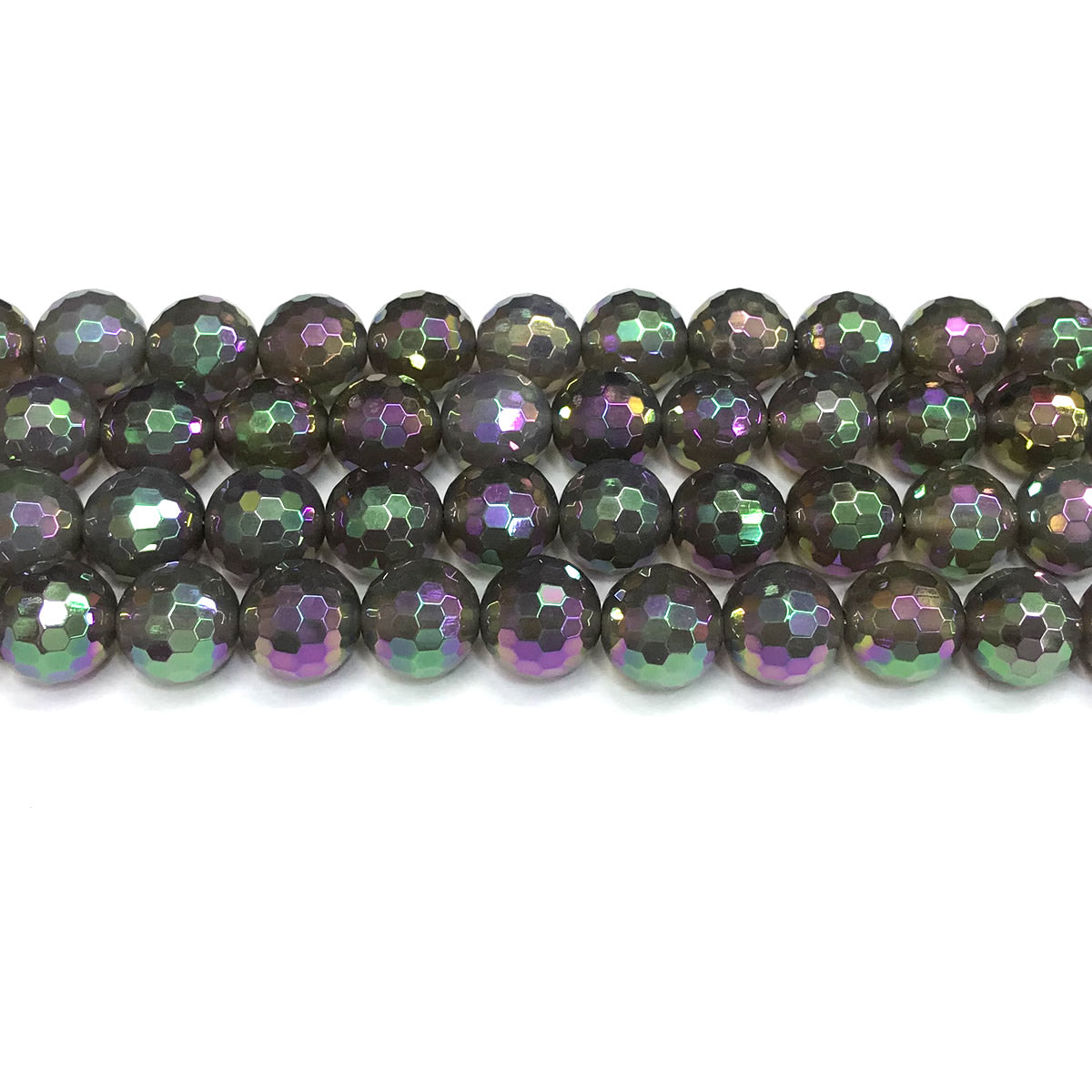 CAG778 Grey Agate Beads AB-color Electroplated Faceted Round 12mm 15" Strand