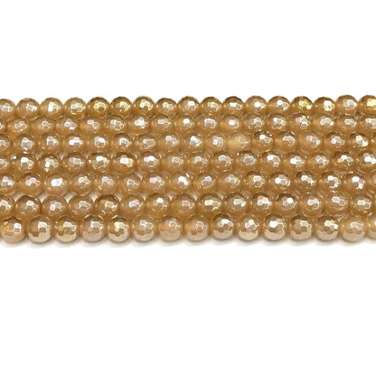 CAG780 Yellow Agate Beads Electroplated Faceted Round 6mm 15" Strand