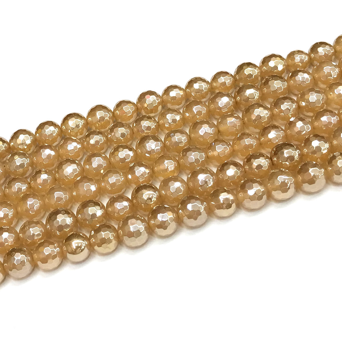 CAG781 Yellow Agate Beads Electroplated Faceted Round 8mm 15" Strand