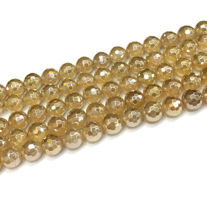 CAG782 Yellow Agate Beads Electroplated Faceted Round 10mm 15" Strand