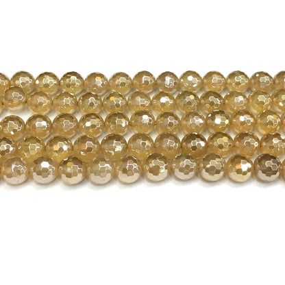 CAG782 Yellow Agate Beads Electroplated Faceted Round 10mm 15" Strand