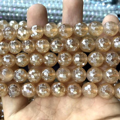 CAG782 Yellow Agate Beads Electroplated Faceted Round 10mm 15" Strand