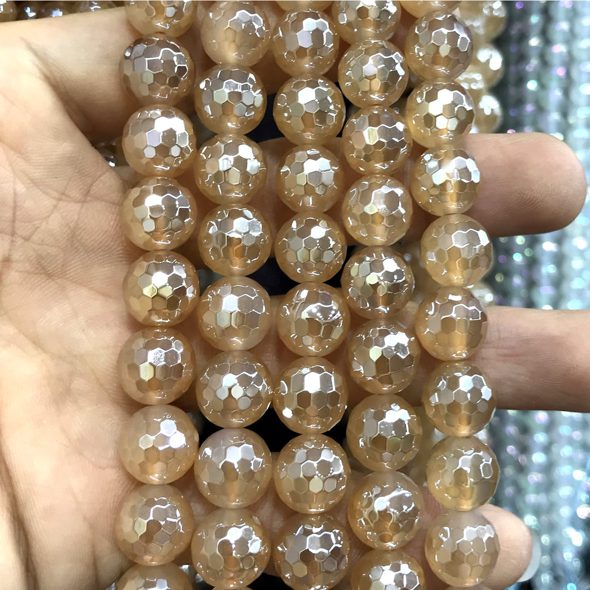 CAG782 Yellow Agate Beads Electroplated Faceted Round 10mm 15" Strand