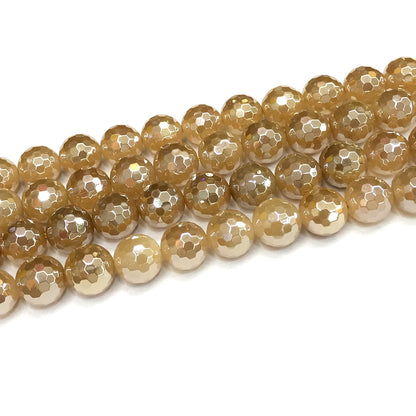 CAG783 Yellow Agate Beads Electroplated Faceted Round 12mm 15" Strand