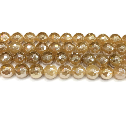 CAG783 Yellow Agate Beads Electroplated Faceted Round 12mm 15" Strand