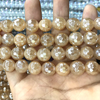 CAG783 Yellow Agate Beads Electroplated Faceted Round 12mm 15" Strand