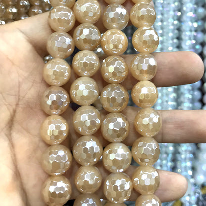 CAG783 Yellow Agate Beads Electroplated Faceted Round 12mm 15" Strand