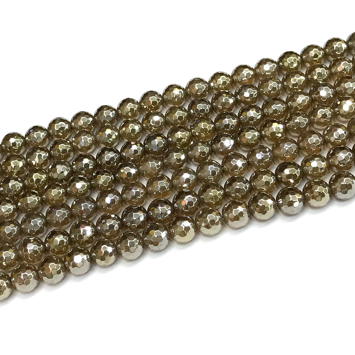 CAG785 Yellow Agate Beads Electroplated Faceted Round 6mm 15" Strand