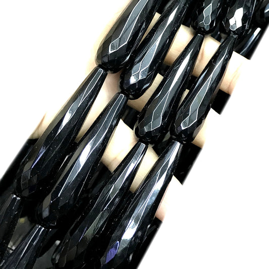 CAG785 Black Agate Beads Faceted Teardrop 12x50mm 15" Strand