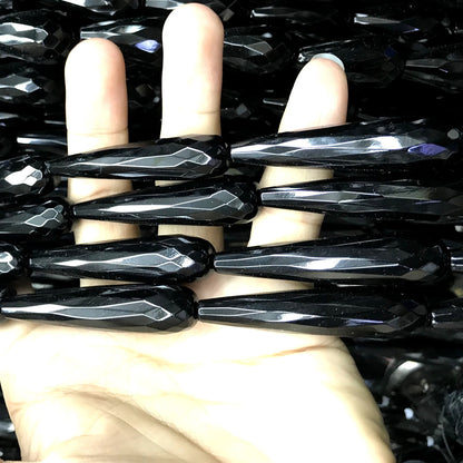 CAG785 Black Agate Beads Faceted Teardrop 12x50mm 15" Strand