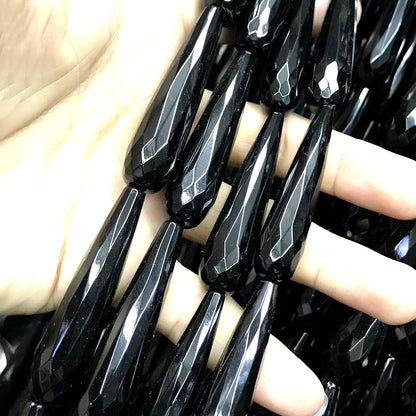 CAG785 Black Agate Beads Faceted Teardrop 12x50mm 15" Strand