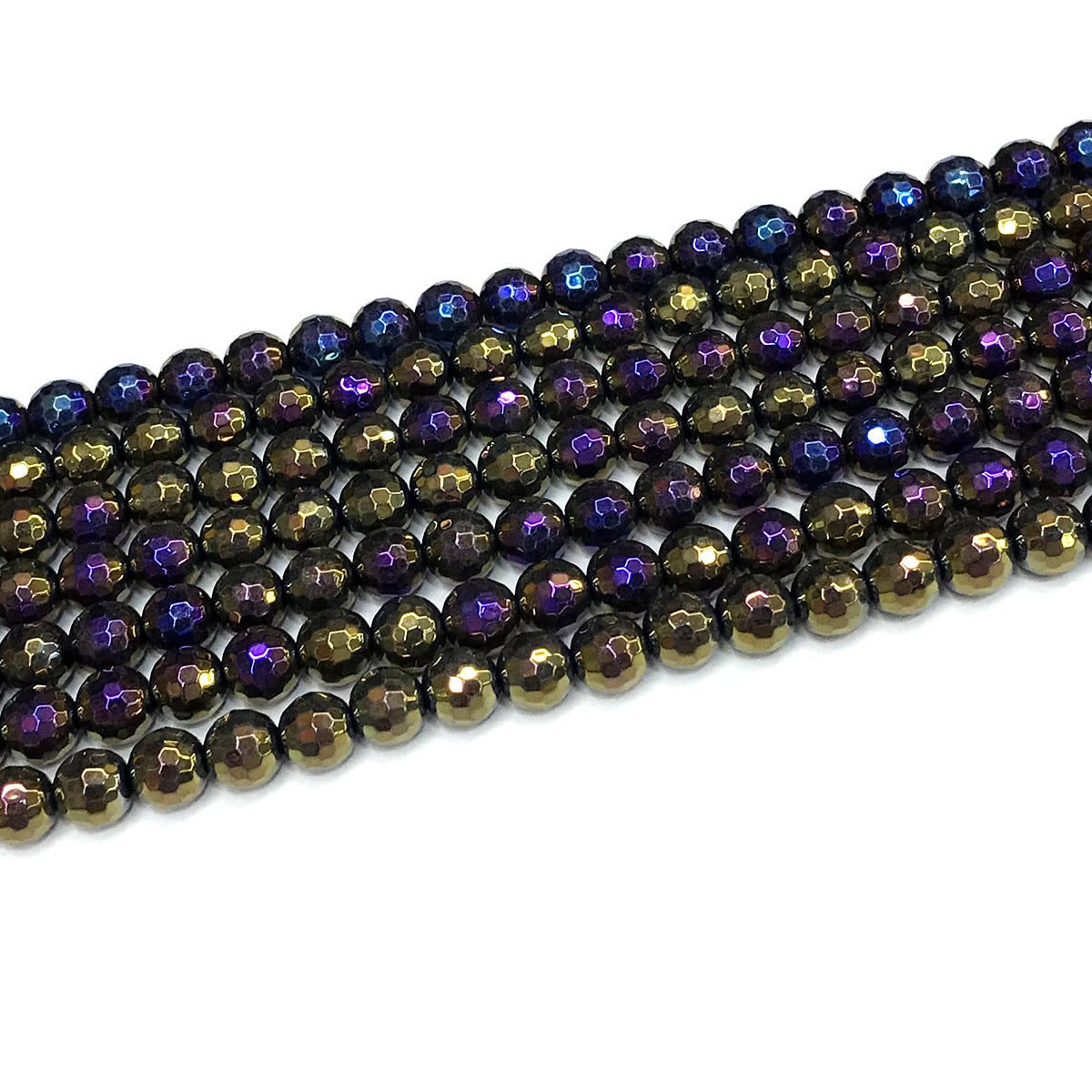 CAG790 Black Agate Beads AB-color Electroplated Faceted Round 6mm 15" Strand