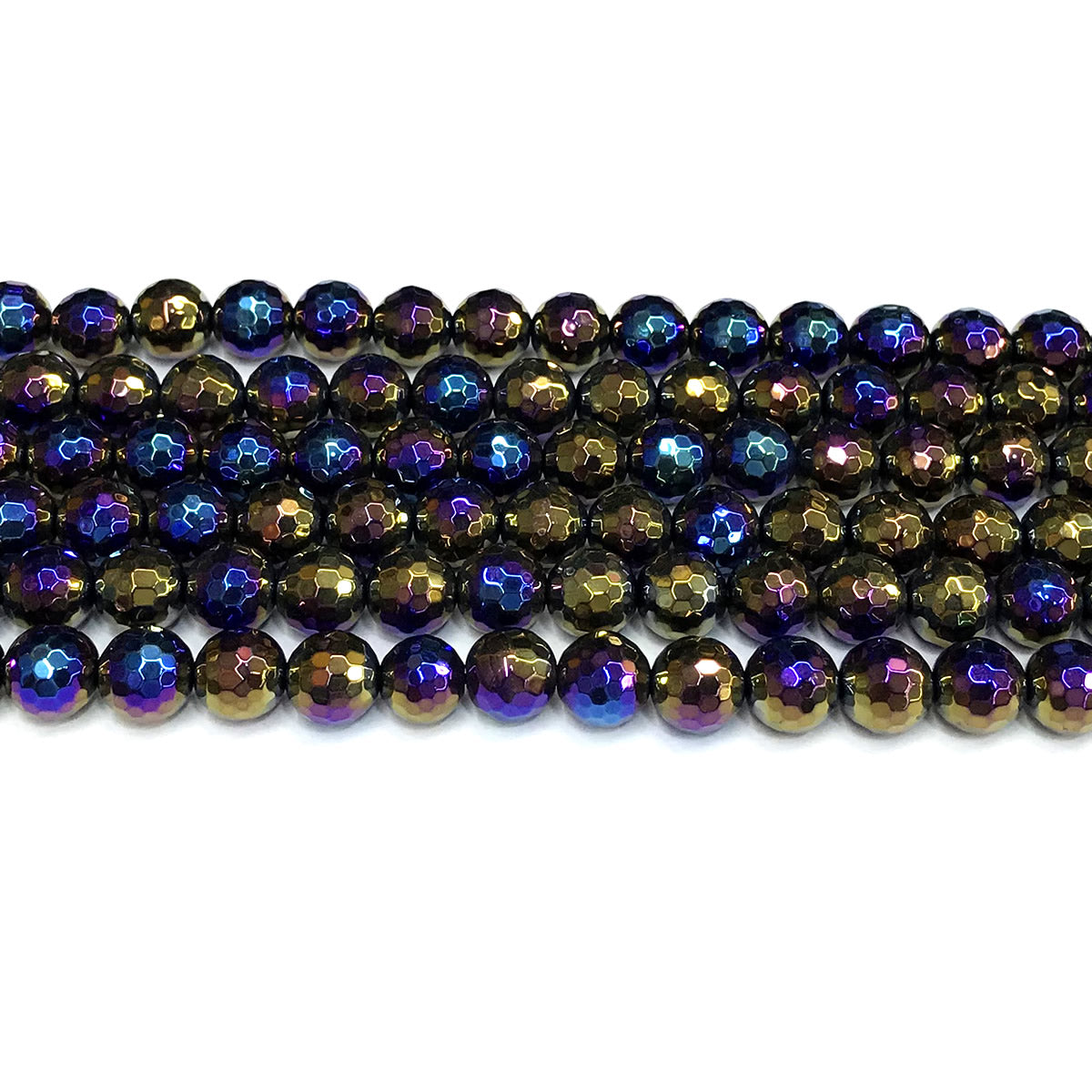 CAG791 Black Agate Beads AB-color Electroplated Faceted Round 8mm 15" Strand