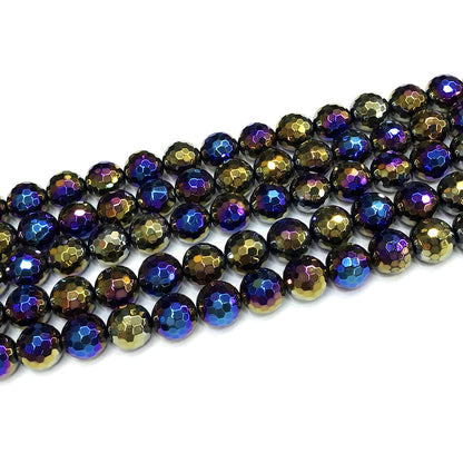 CAG792 Black Agate Beads AB-color Electroplated Faceted Round 10mm 15" Strand