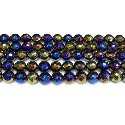 CAG792 Black Agate Beads AB-color Electroplated Faceted Round 10mm 15" Strand