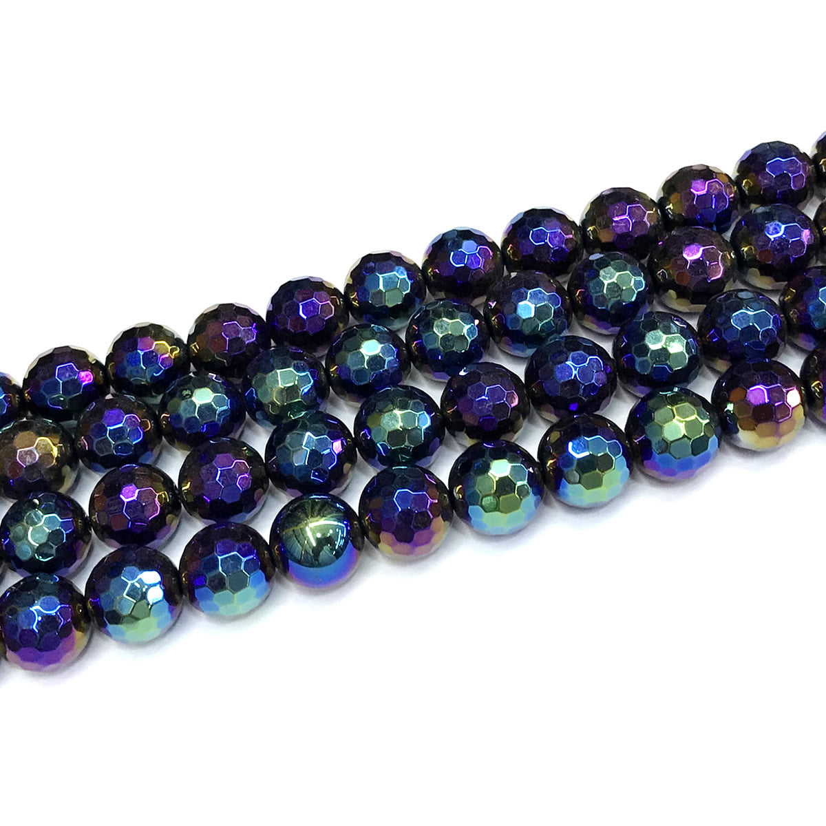 CAG793 Black Agate Beads AB-color Electroplated Faceted Round 12mm 15" Strand