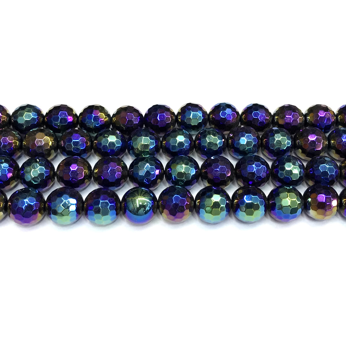 CAG793 Black Agate Beads AB-color Electroplated Faceted Round 12mm 15" Strand