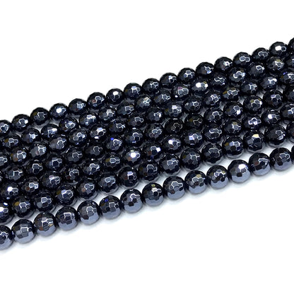 CAG795 Black Agate Beads Electroplated Faceted Round 6mm 15" Strand