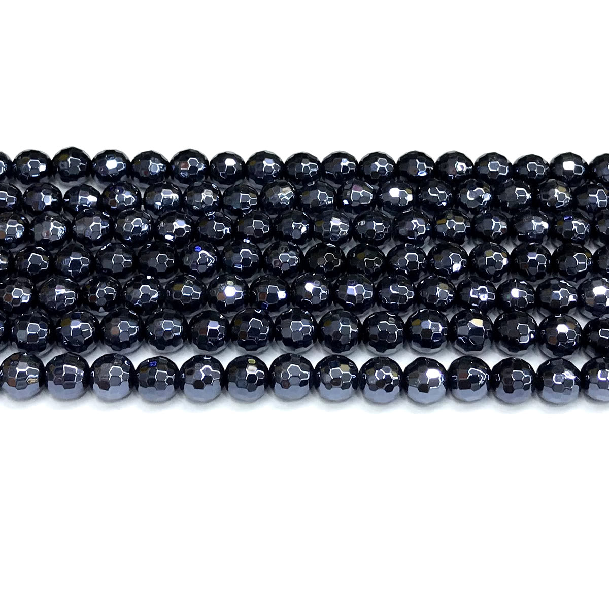 CAG795 Black Agate Beads Electroplated Faceted Round 6mm 15" Strand