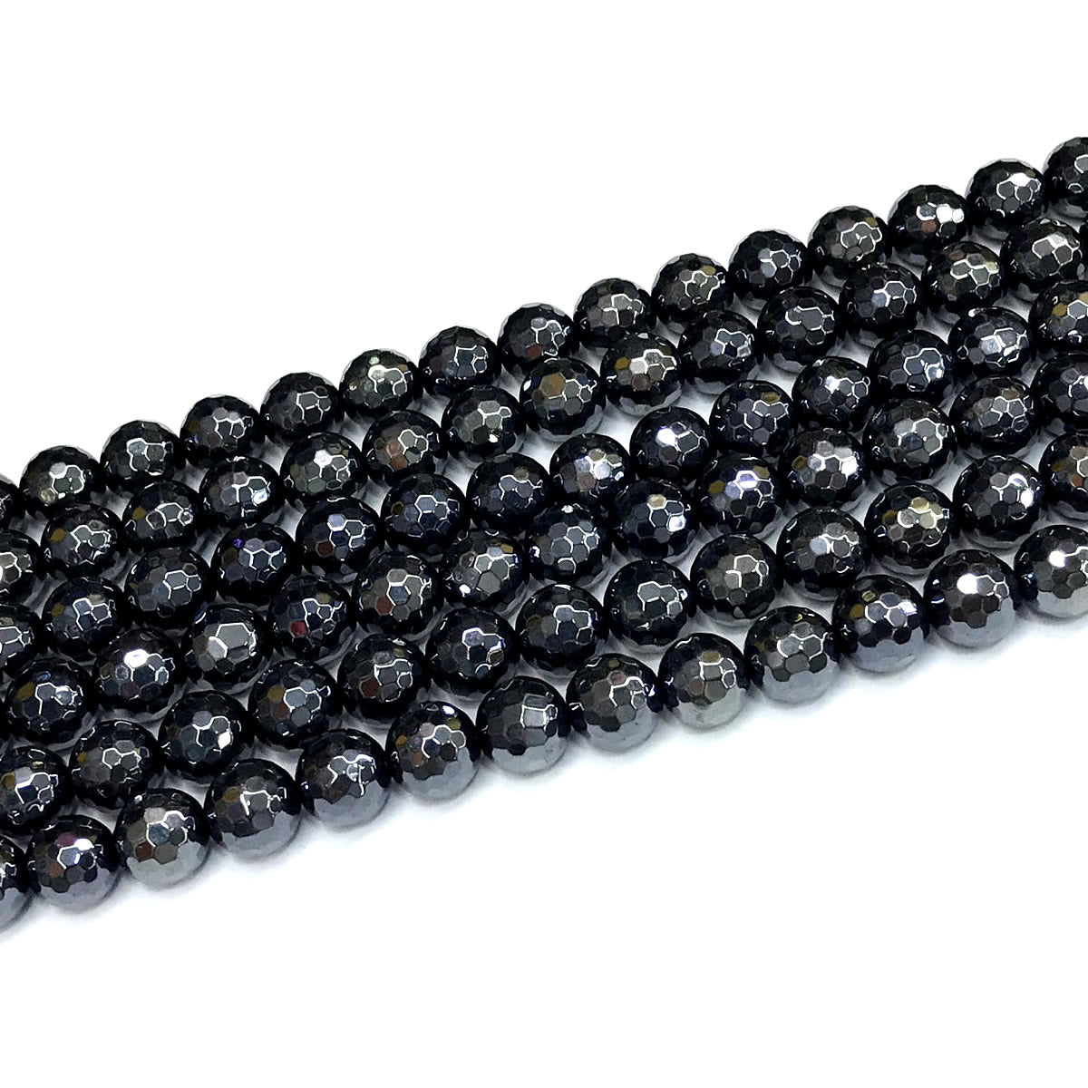 CAG796 Black Agate Beads Electroplated Faceted Round 8mm 15" Strand