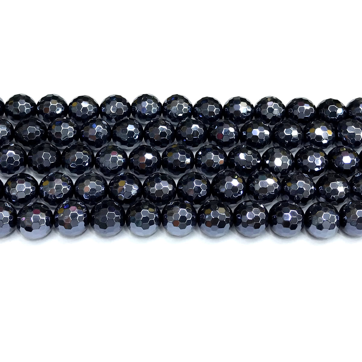 CAG797 Black Agate Beads Electroplated Faceted Round 10mm 15" Strand