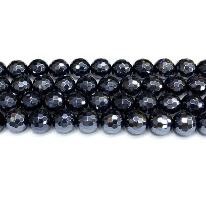 CAG798 Black Agate Beads Electroplated Faceted Round 12mm 15" Strand