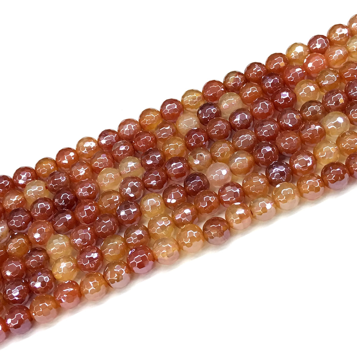 CAG800 Banded Agate Beads Electroplated Faceted Round 6mm 15" Strand