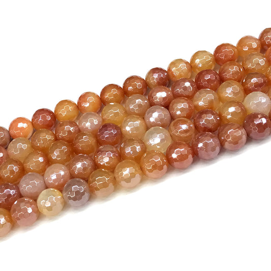 CAG802 Banded Agate Beads Electroplated Faceted Round 10mm 15" Strand