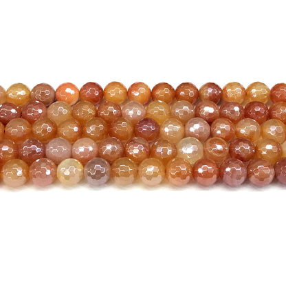 CAG802 Banded Agate Beads Electroplated Faceted Round 10mm 15" Strand