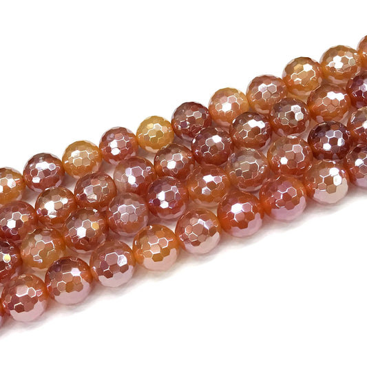 CAG803 Banded Agate Beads Electroplated Faceted Round 12mm 15" Strand