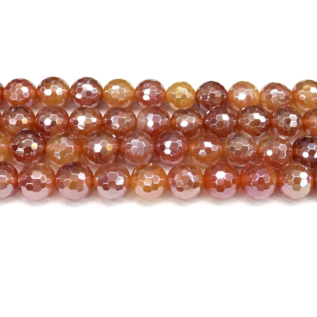 CAG803 Banded Agate Beads Electroplated Faceted Round 12mm 15" Strand