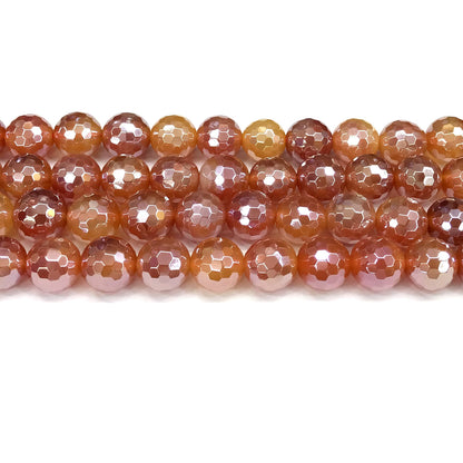 CAG803 Banded Agate Beads Electroplated Faceted Round 12mm 15" Strand