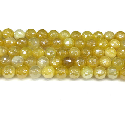 CAG807 Banded Agate Beads Electroplated Faceted Round 10mm 15" Strand