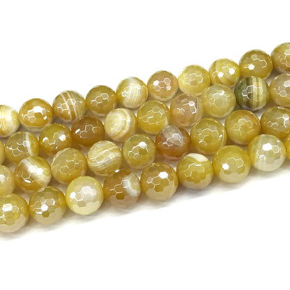 CAG808 Banded Agate Beads Electroplated Faceted Round 12mm 15" Strand