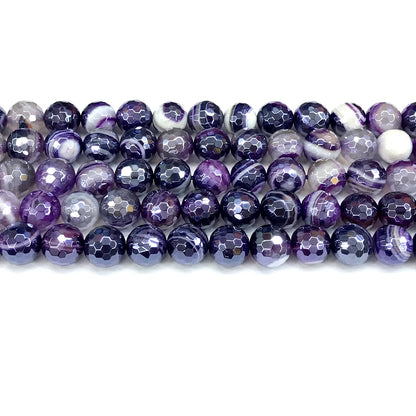 CAG812 Banded Agate Beads Electroplated Faceted Round 10mm 15" Strand