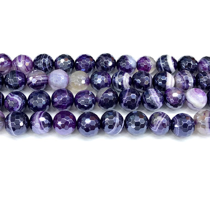 CAG813 Banded Agate Beads Electroplated Faceted Round 12mm 15" Strand