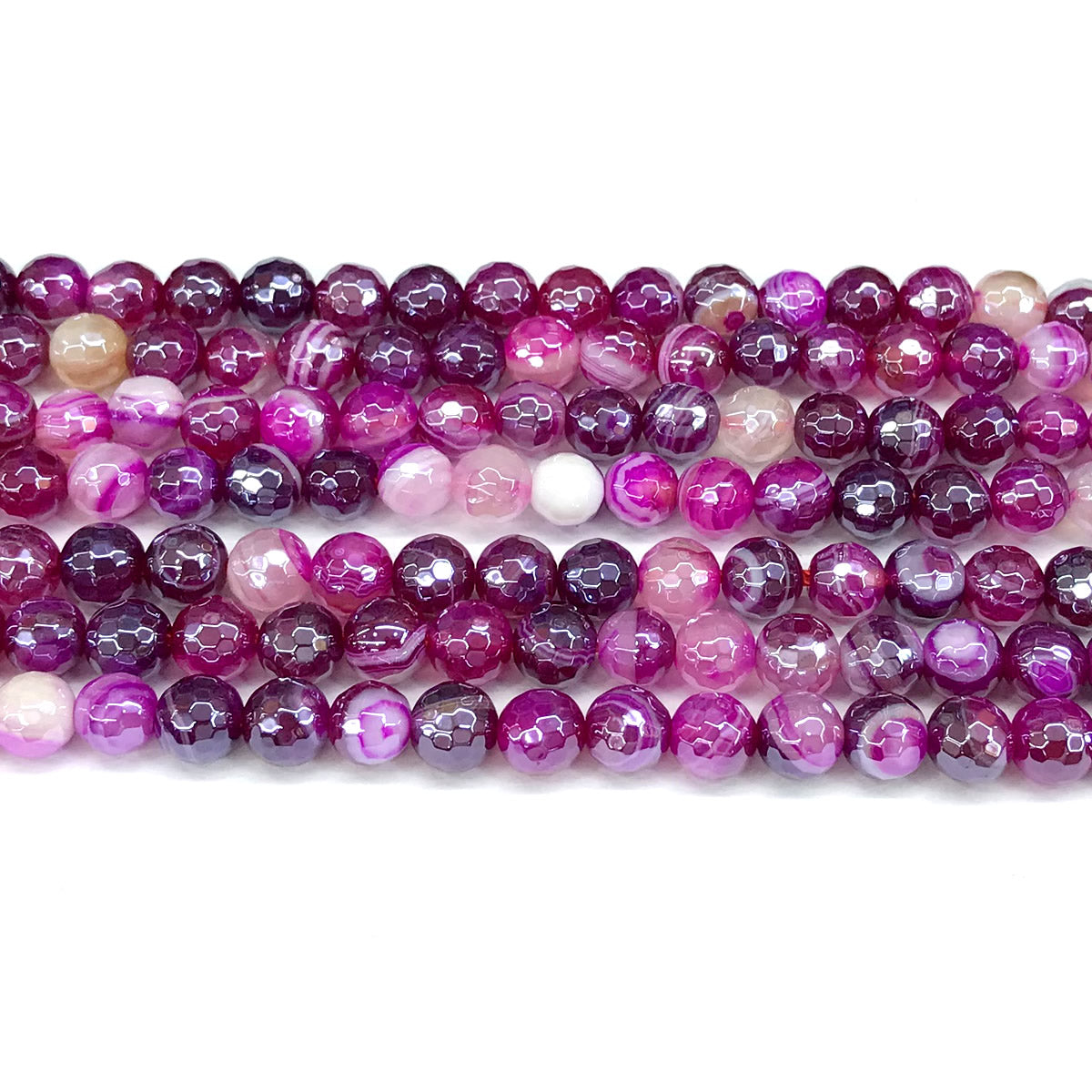 CAG815 Banded Agate Beads Electroplated Faceted Round 6mm 15" Strand