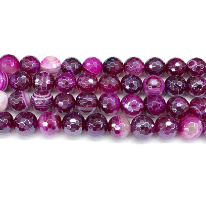 CAG818 Banded Agate Beads Electroplated Faceted Round 12mm 15" Strand