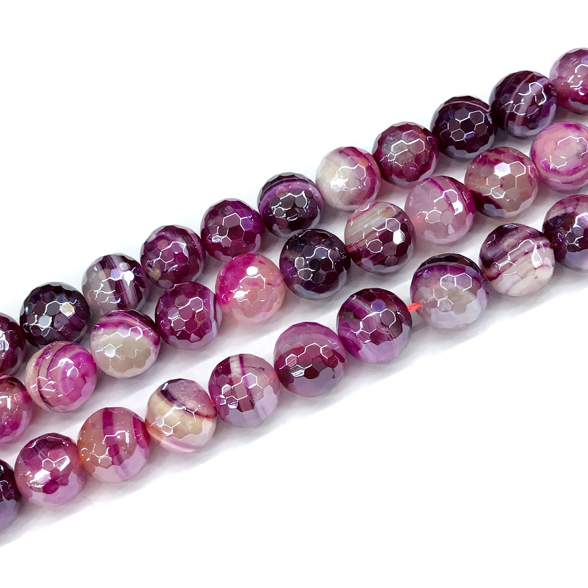 CAG819 Banded Agate Beads Electroplated Faceted Round 14mm 15" Strand