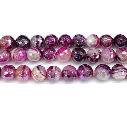 CAG819 Banded Agate Beads Electroplated Faceted Round 14mm 15" Strand