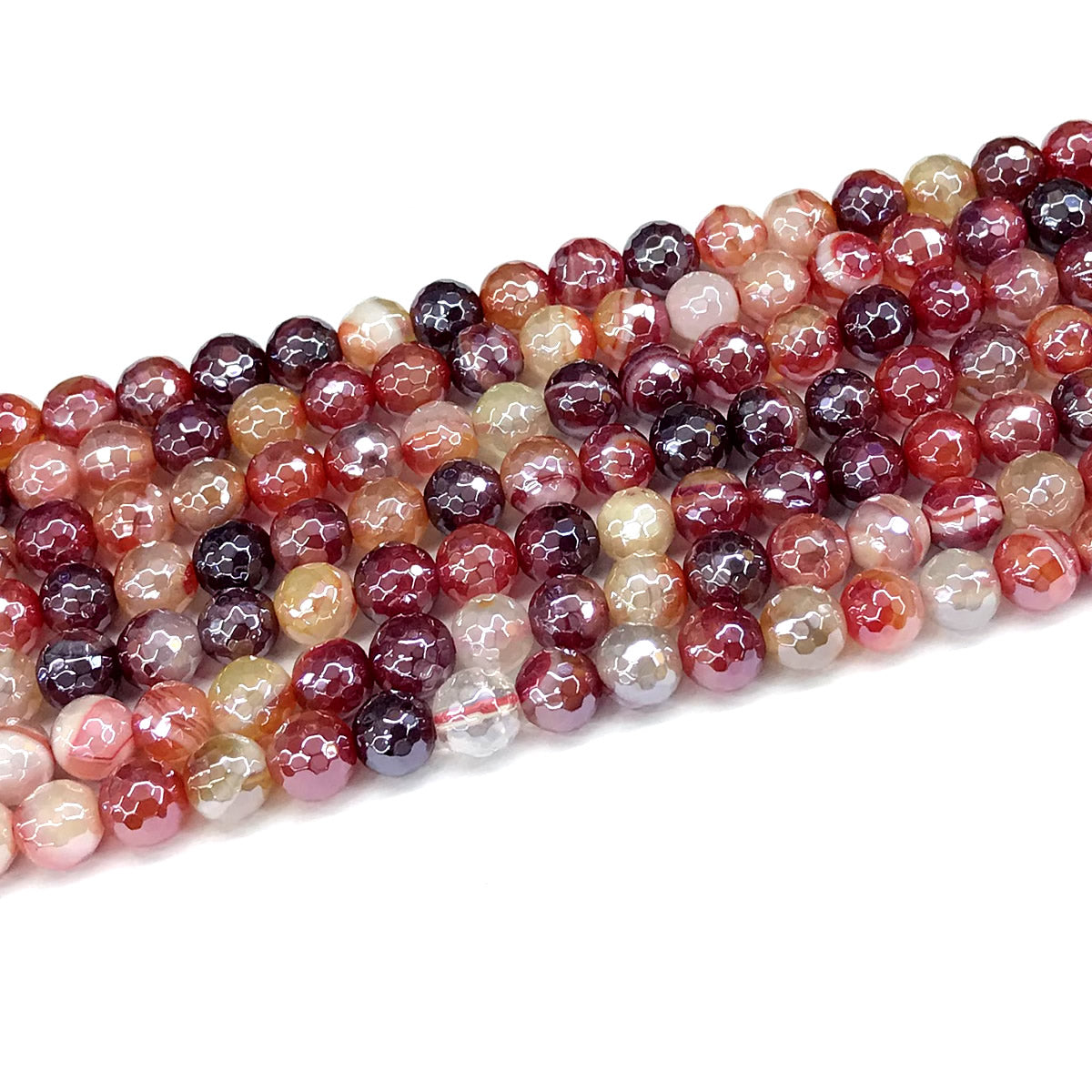 CAG820 Banded Agate Beads Electroplated Faceted Round 6mm 15" Strand