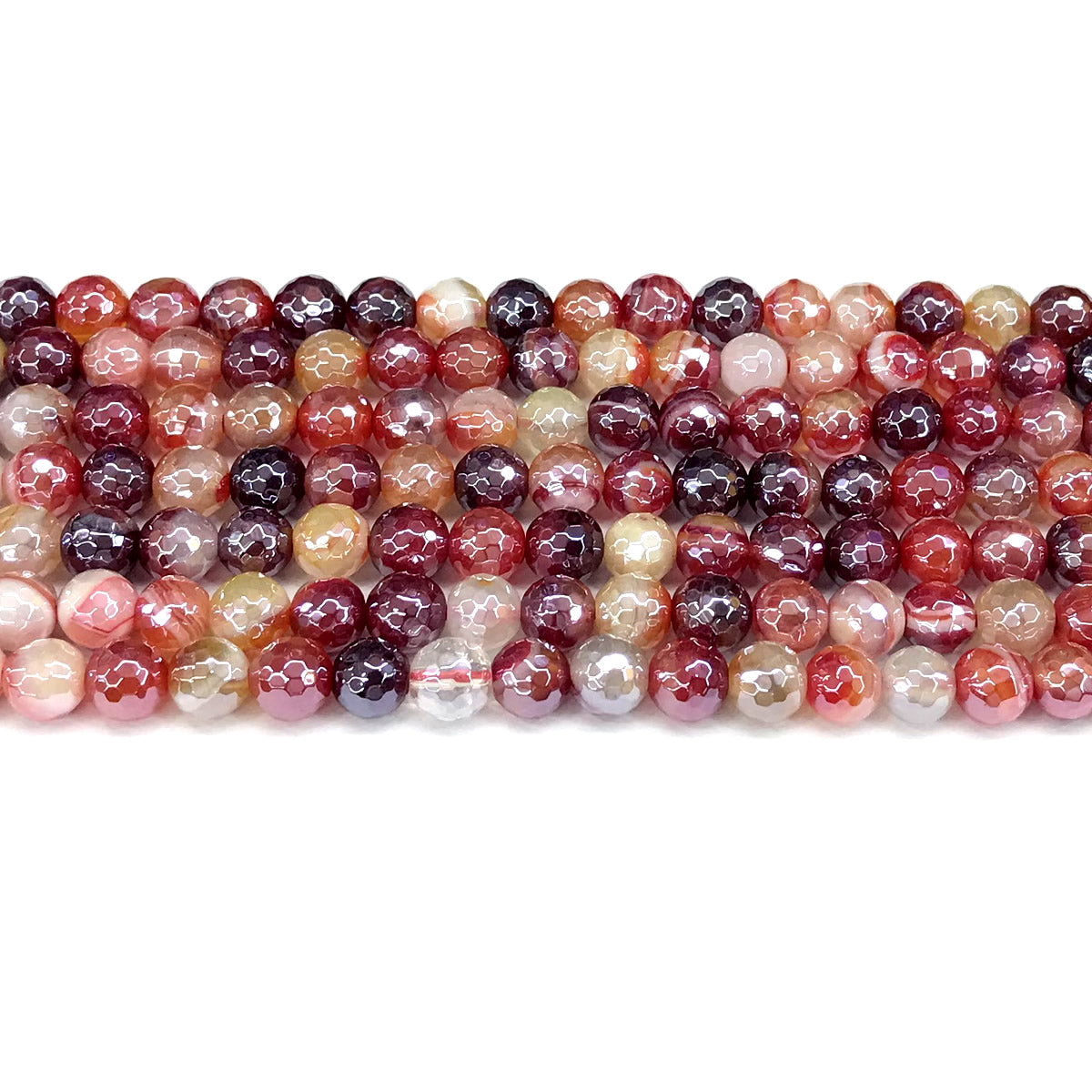 CAG820 Banded Agate Beads Electroplated Faceted Round 6mm 15" Strand