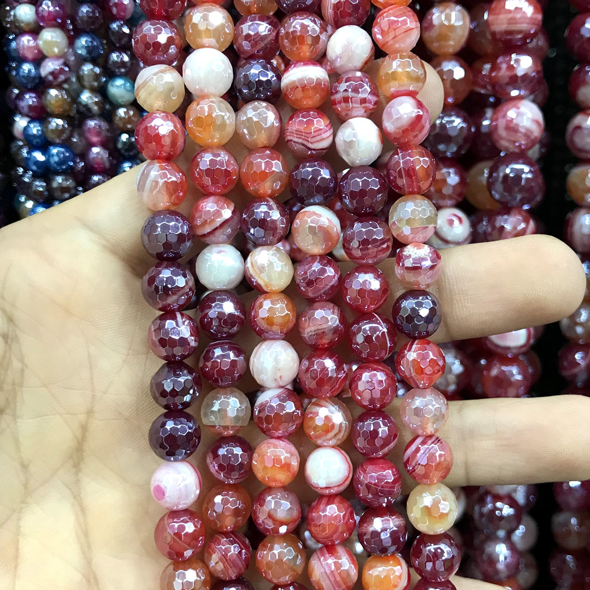 CAG820 Banded Agate Beads Electroplated Faceted Round 6mm 15" Strand