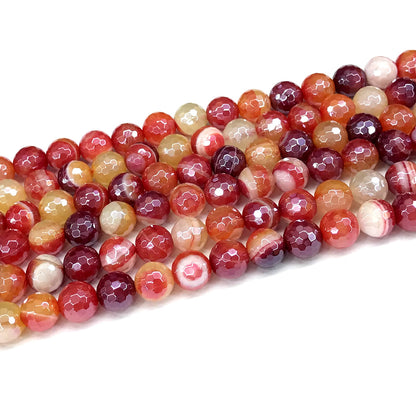 CAG821 Banded Agate Beads Electroplated Faceted Round 8mm 15" Strand