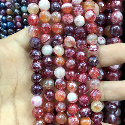 CAG821 Banded Agate Beads Electroplated Faceted Round 8mm 15" Strand