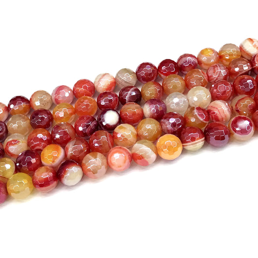 CAG822 Banded Agate Beads Electroplated Faceted Round 10mm 15" Strand